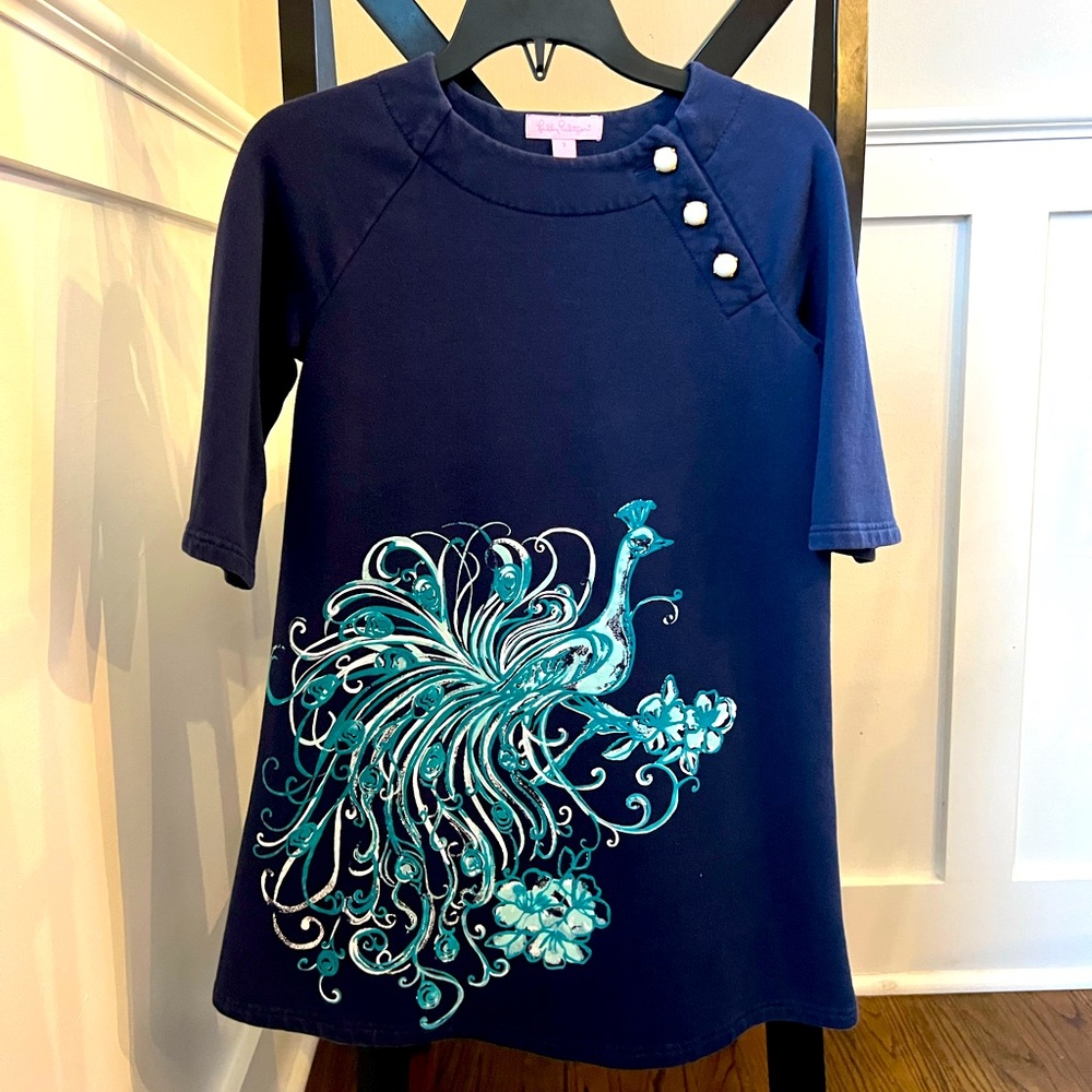Lilly Pulitzer 3/4 sleeve peacock dress - Girls Size 7